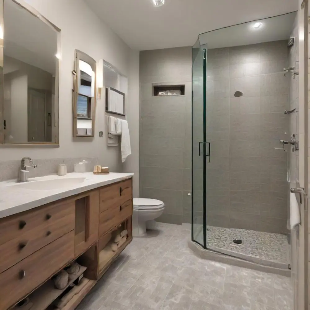 Bathroom remodel with updated vanity and tile work in Des Moines